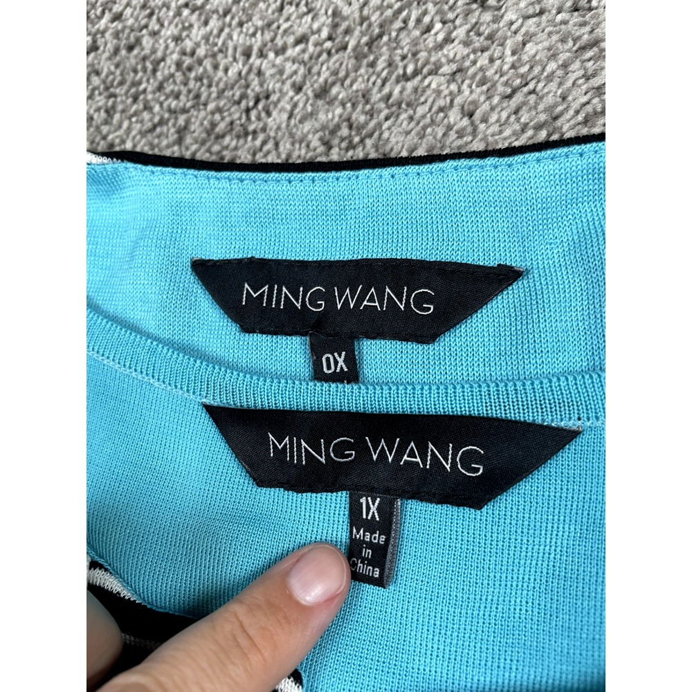 Ming Wang Sweater Set Womens 0X 1X Cardigan Tank Teal Knit 2 Piece Old Money Top - Picture 3 of 9